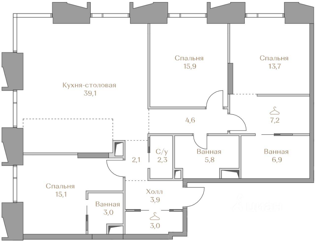 3-комн. квартира, 122,6 м², в ЖК Коллекция Лужники