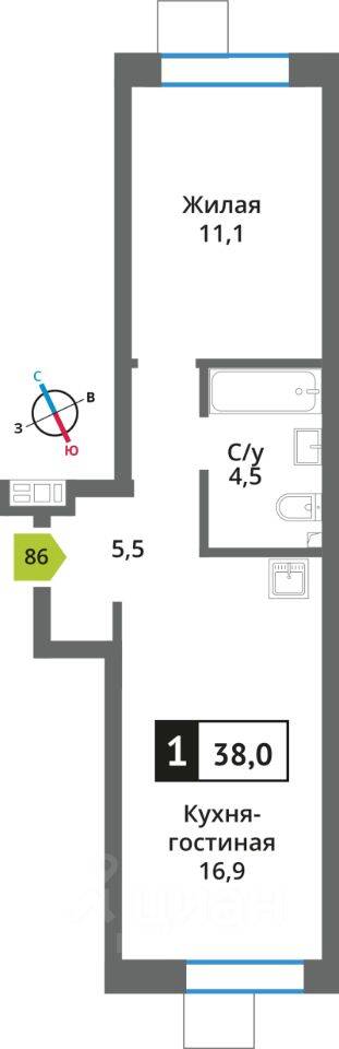 1-комн. квартира, 38 м², в ЖК Никольский квартал Отрада