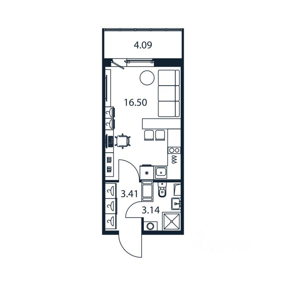 Квартира-студия, 22,6 м², в ЖК Полис ЛАВрики