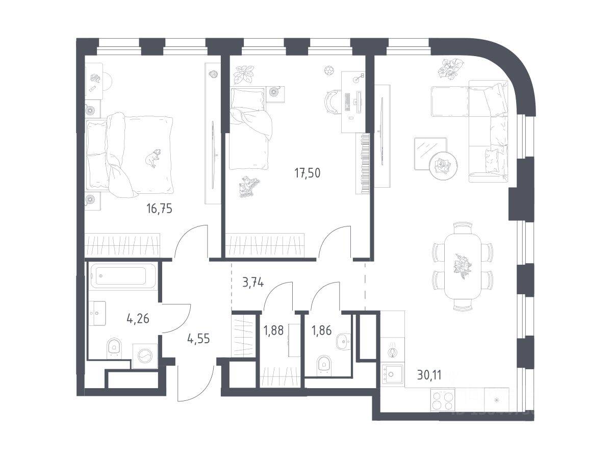 2-комн. квартира, 80,65 м², в ЖК Квартал на воде