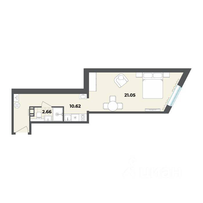Квартира-студия, 34,33 м², в Апарт-комплекс Лиговский, 127