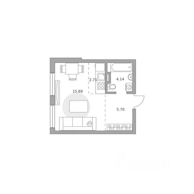 Квартира-студия, 28,44 м², в ЖК Аникеевский