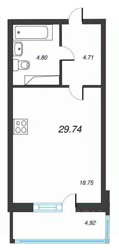 Квартира-студия, 29,74 м², в ЖК Левитан