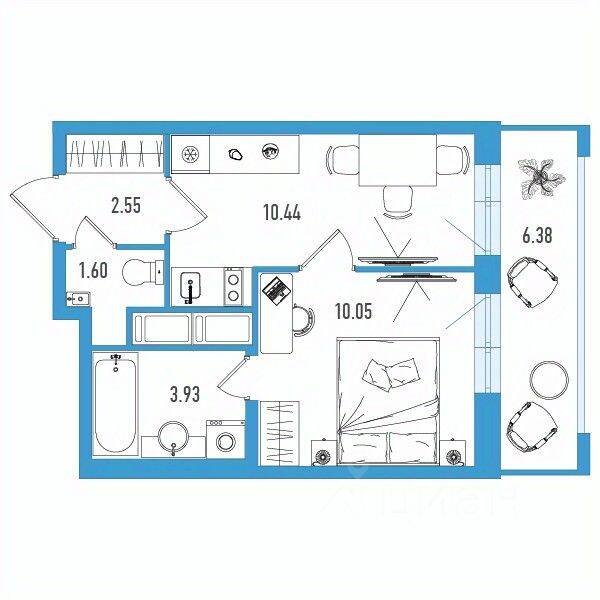 Планировка 1 комнатной квартиры, 30.48 м², в «Искра Сити»