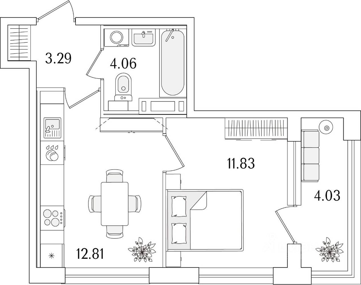 1-комн. квартира, 34,01 м², в ЖК «Аурум»