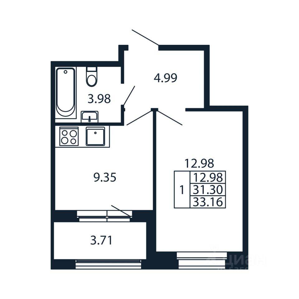 1-комн. квартира, 32,76 м², в ЖК Полис Новоселье