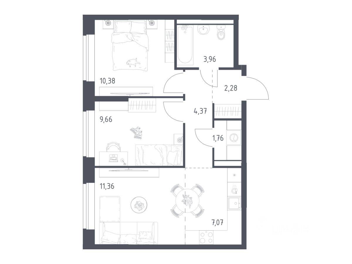 2-комн. квартира, 50,84 м², в ЖК «Пригород Лесное»