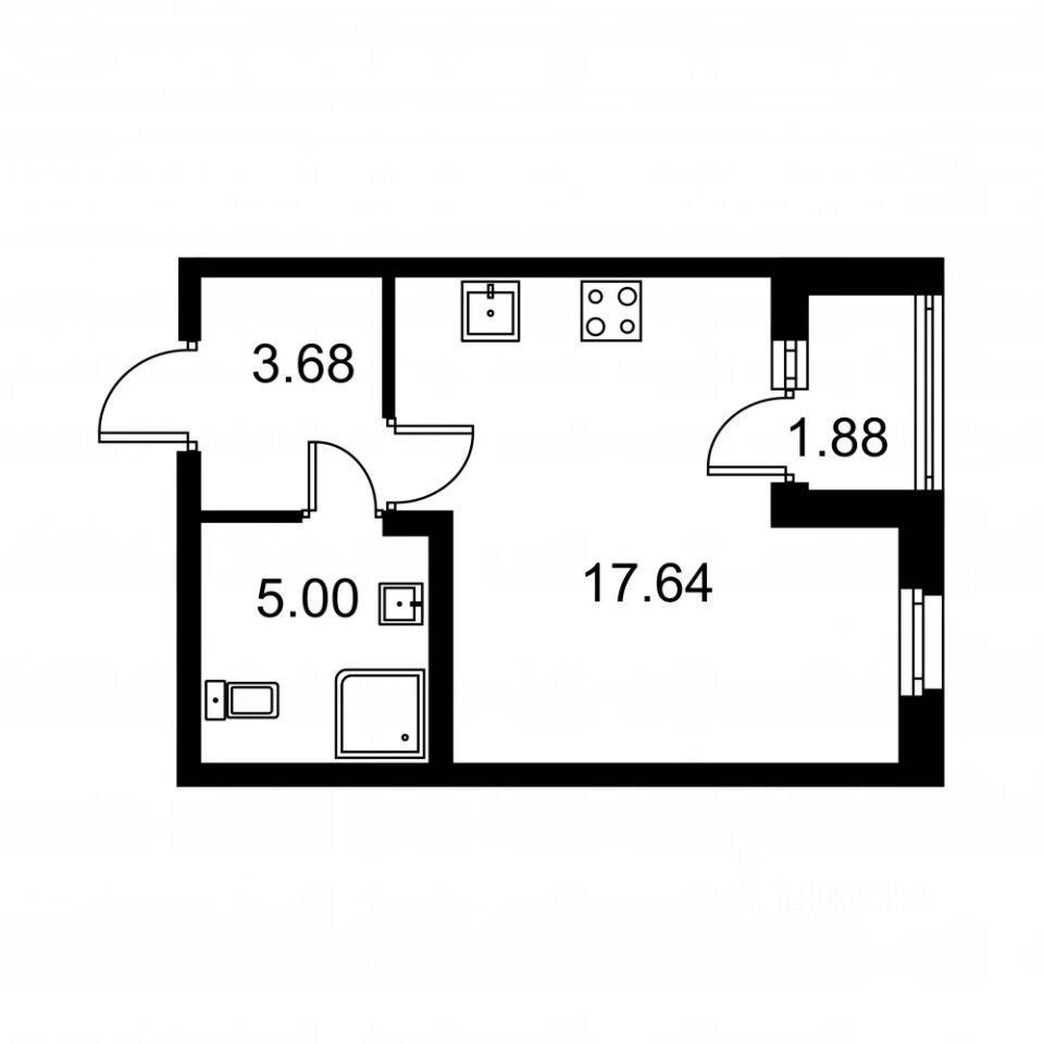Планировка 1 комнатной квартиры, 27.26 м², в «Квартал Заречье»
