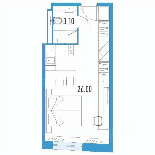 Планировка 1 комнатной квартиры, 29.1 м², в «YE’S LEADER»