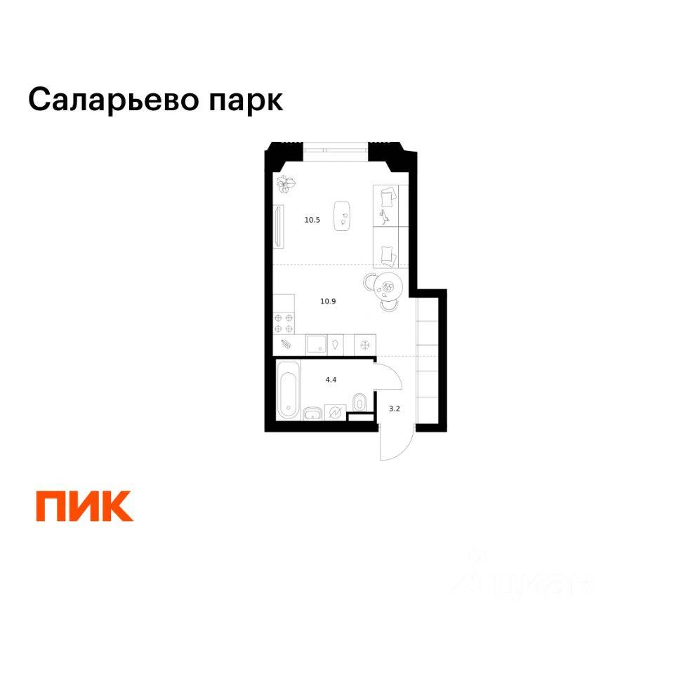 Квартира-студия, 29 м², в ЖК «Саларьево парк»