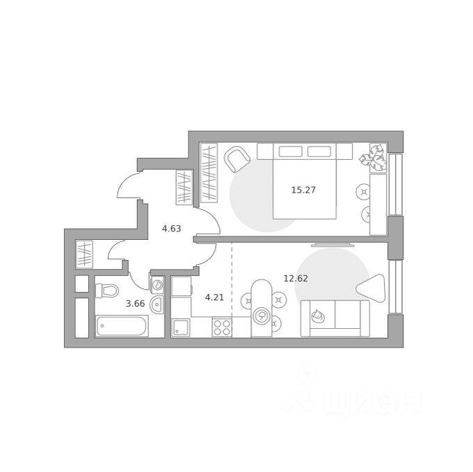 2-комн. квартира, 41,88 м², в ЖК Ильинойс
