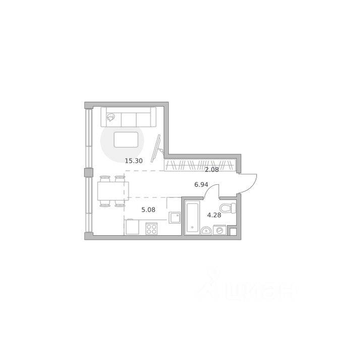 1-комн. квартира, 33,68 м², в ЖК «Мнёвники от Гранель»