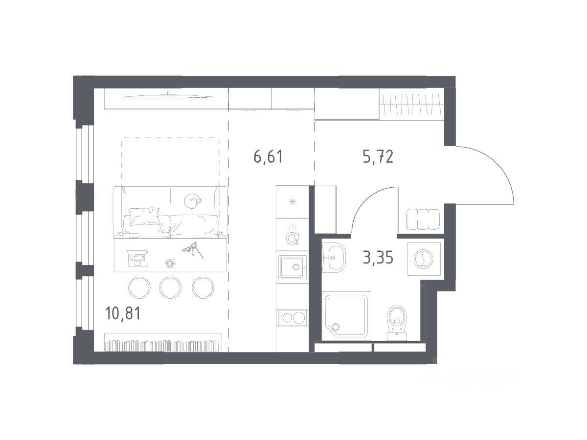 Квартира-студия, 26,49 м², в ЖК Космический Квартал