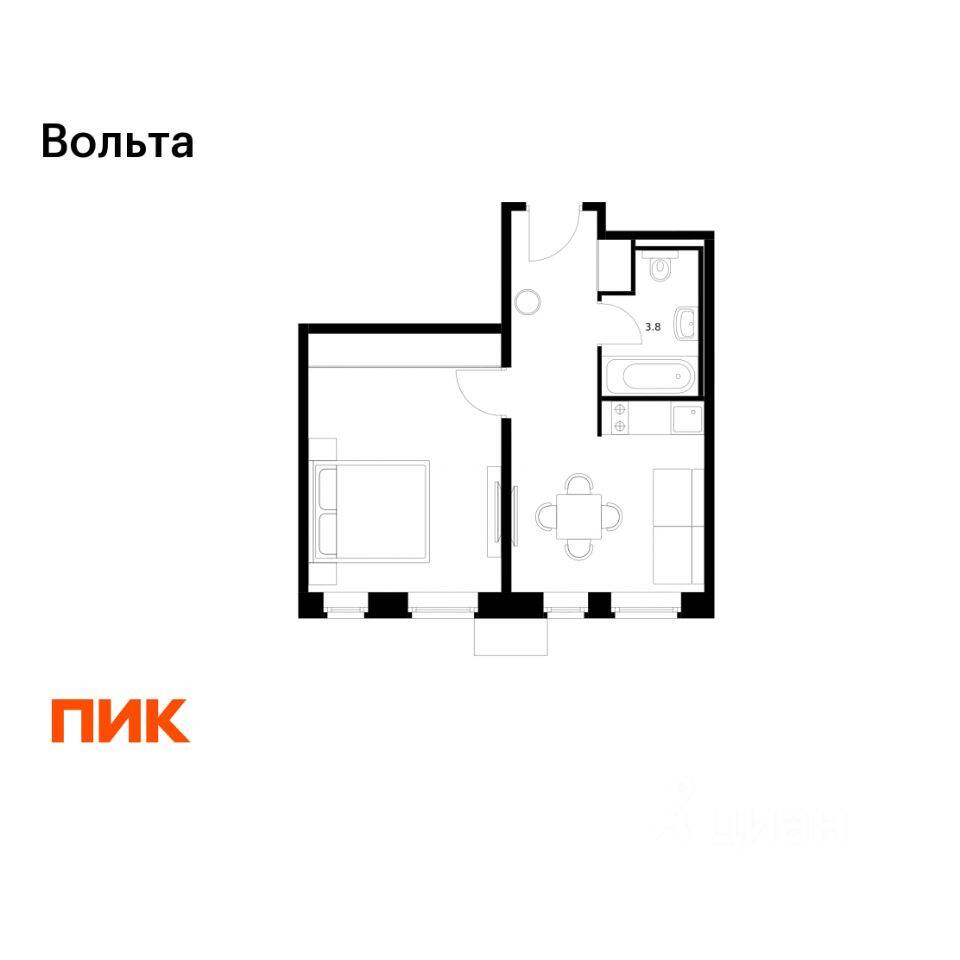 1-комн. квартира, 36,5 м², в Апарт-комплекс Вольта