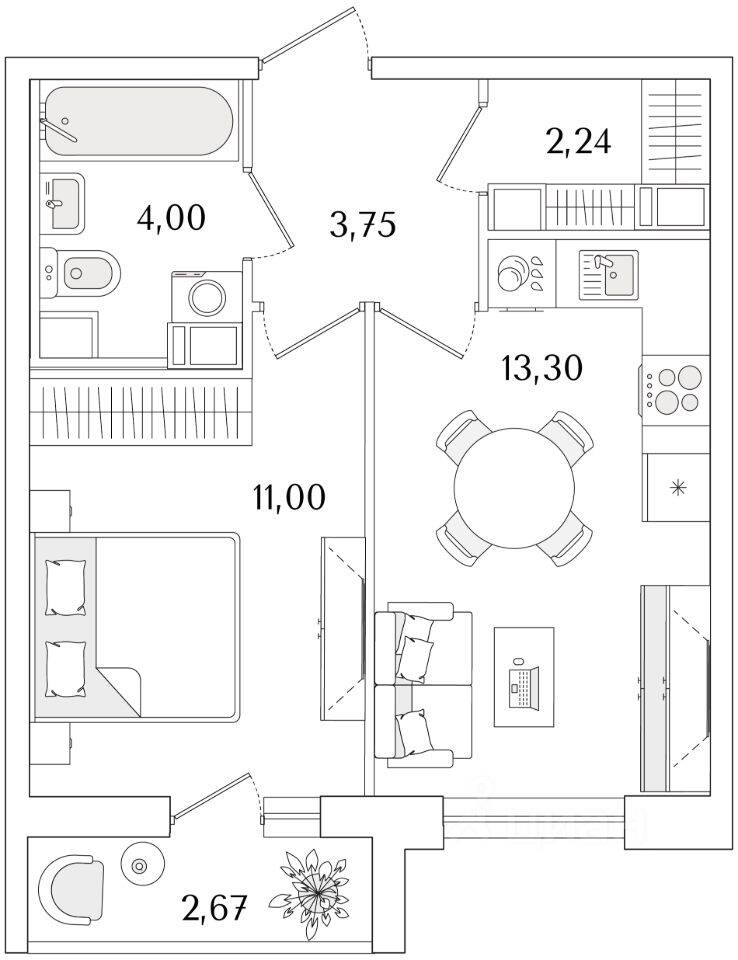 1-комн. квартира, 35,63 м², в ЖК Кинопарк