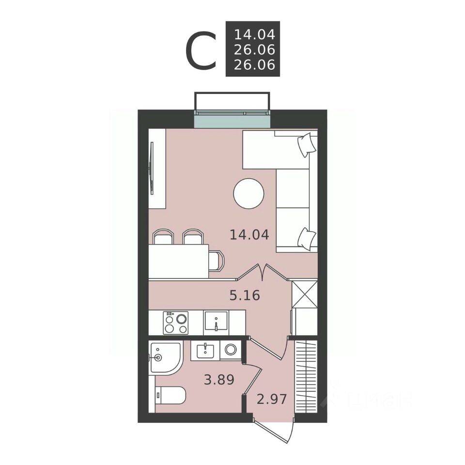 Квартира-студия, 26,06 м², в ЖК Мишино-2