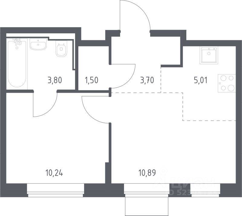 1-комн. квартира, 35,14 м², в ЖК Квартал Домашний