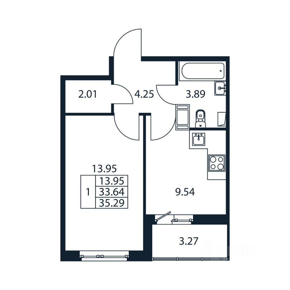 1-комн. квартира, 34,64 м², в ЖК Полис ЛАВрики