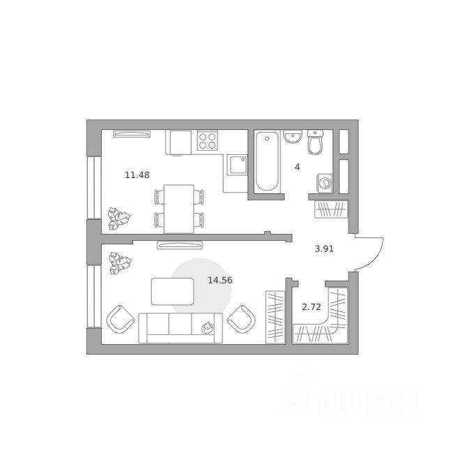 1-комн. квартира, 36,67 м², в Малоэтажный ЖК Живописный