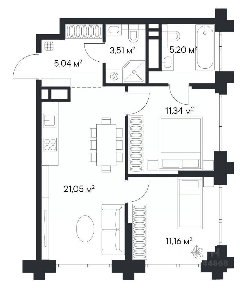 2-комн. квартира, 56,62 м², в ЖК 1-й Нагатинский