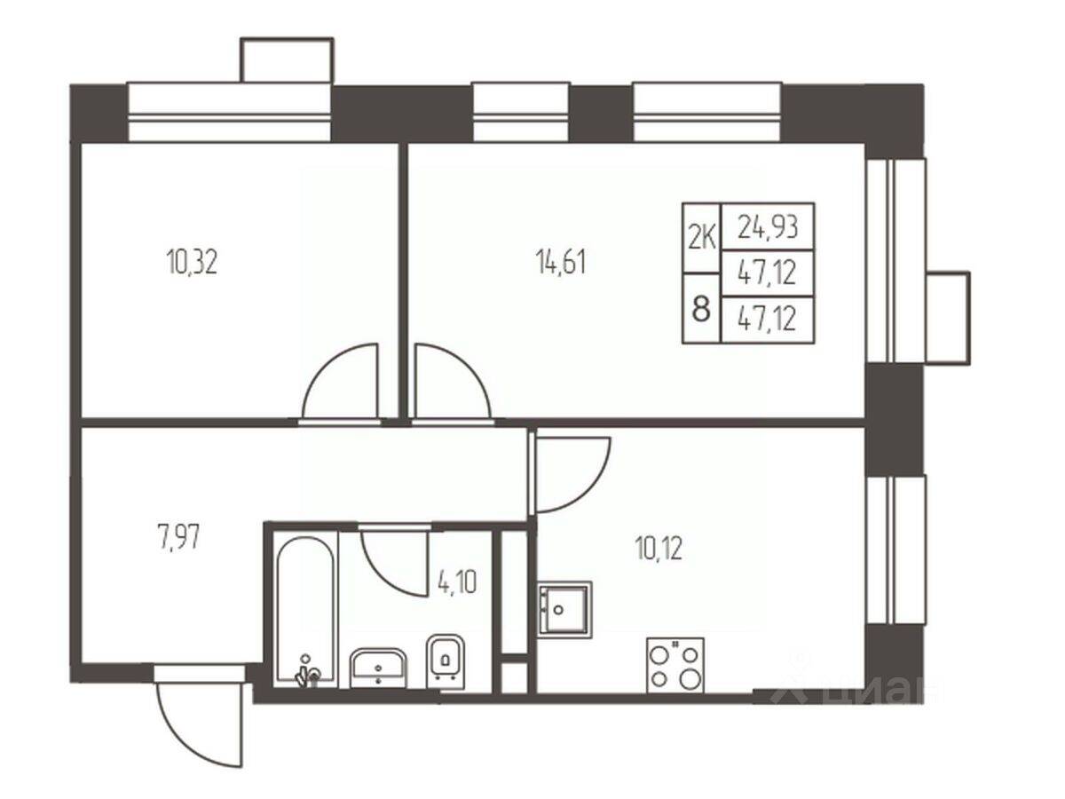 2-комн. квартира, 47,1 м², в ЖК Новая Ивантеевка