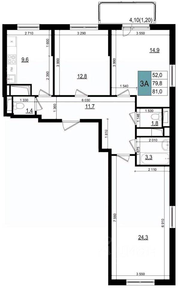 3-комн. квартира, 81 м², в ЖК «Одинцово сити»