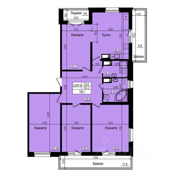 4-комн. квартира, 130,1 м², в ЖК «Прагма City»