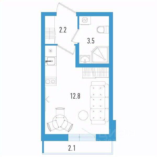 Квартира-студия, 19,1 м², в ЖК Aerocity 3