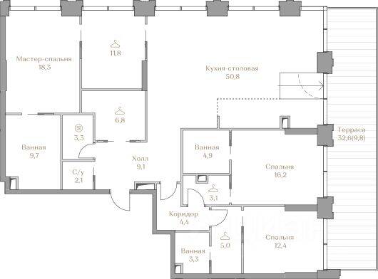 3-комн. квартира, 161,2 м², в ЖК Коллекция Лужники