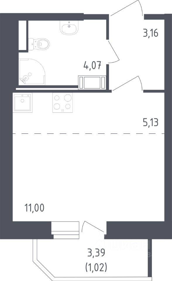 Квартира-студия, 24,38 м², в ЖК «Живи! В Рыбацком»