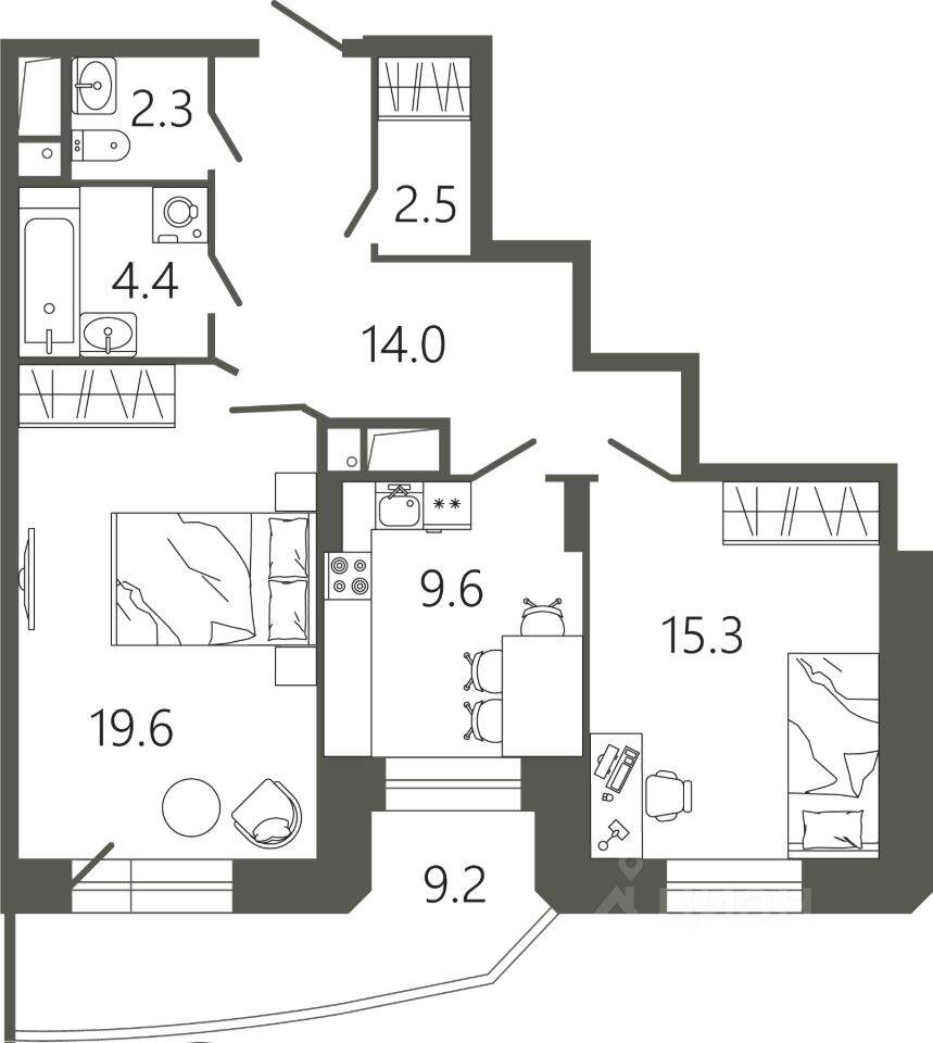 2-комн. квартира, 70,5 м², в ЖК «Советская 18»