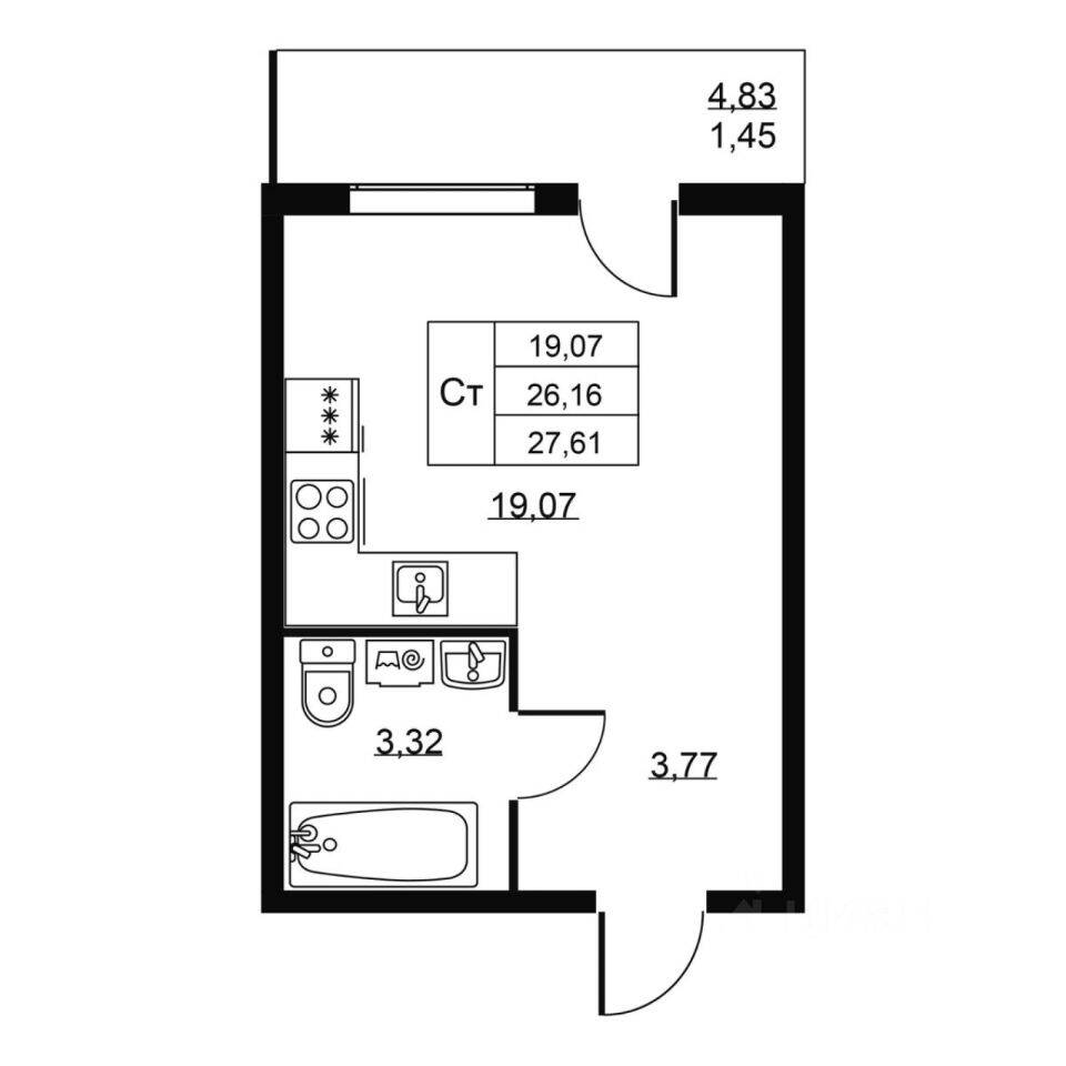 Квартира-студия, 27,61 м², в ЖК Перспектива