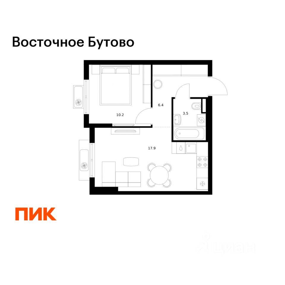 1-комн. квартира, 38 м², в ЖК «Восточное Бутово»