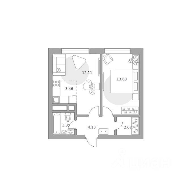 2-комн. квартира, 39,4 м², в ЖК Ильинойс