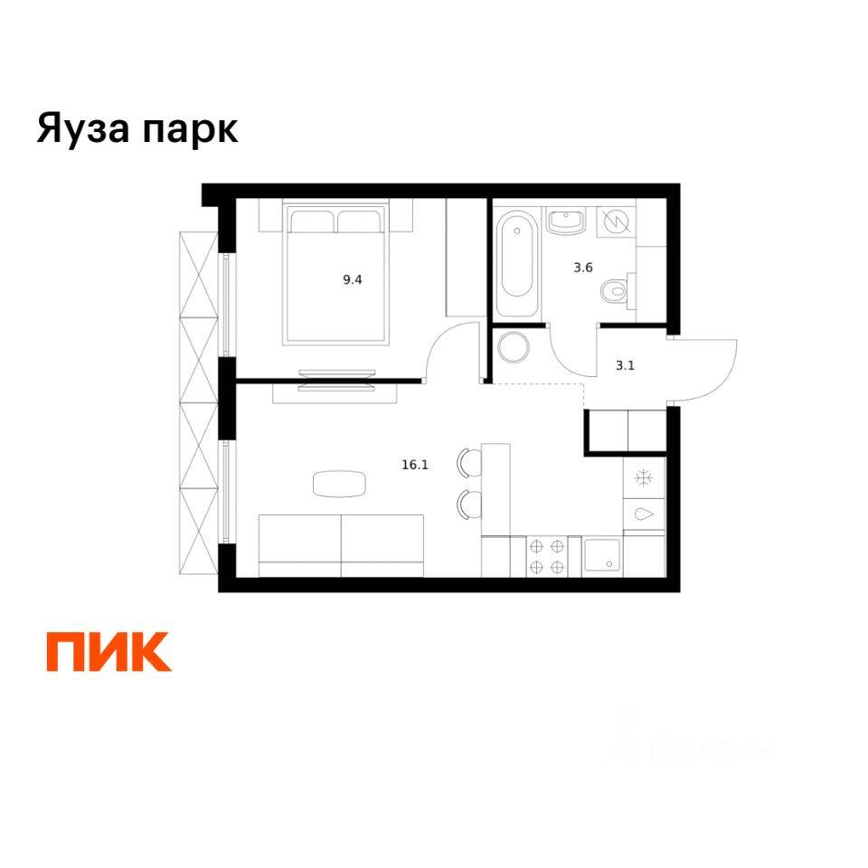 1-комн. квартира, 32,2 м², в ЖК Яуза парк (ПИК)