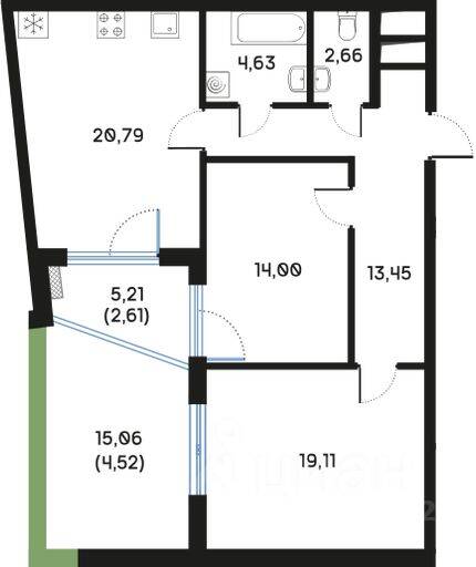 2-комн. квартира, 81,91 м², в ЖК Регенбоген