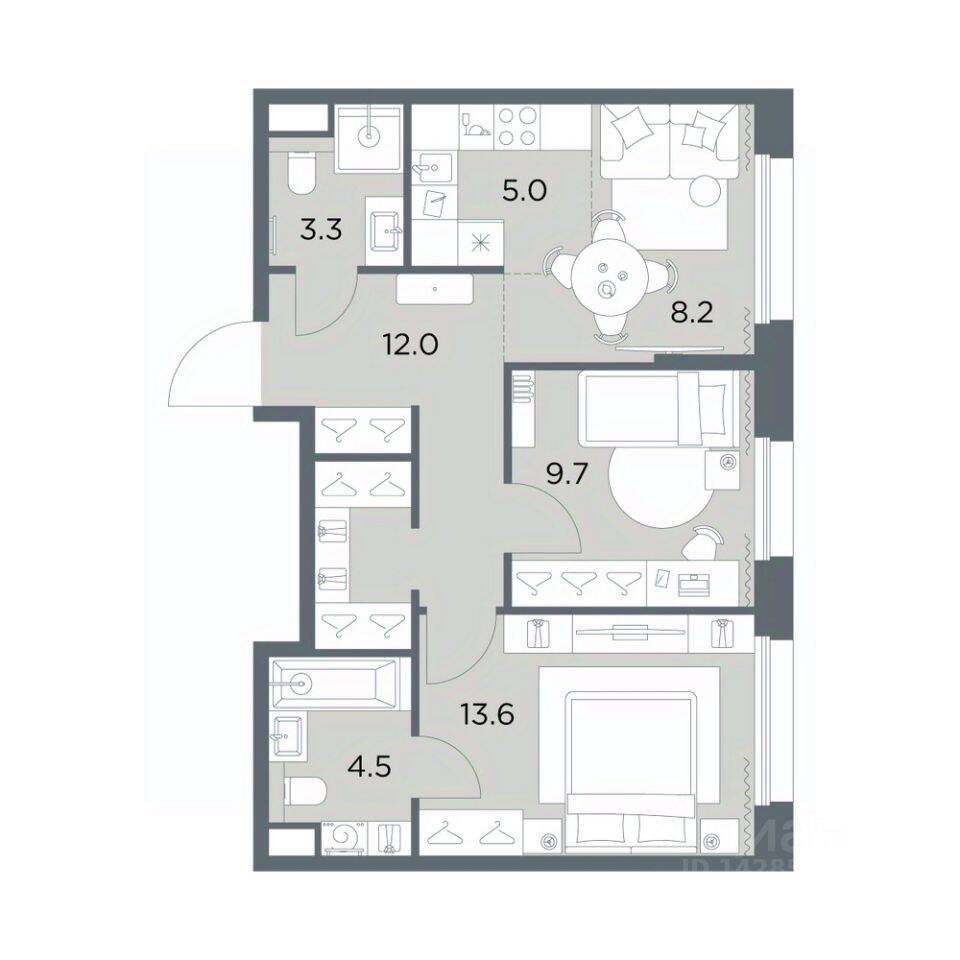 2-комн. квартира, 56,3 м², в ЖК «Станиславский»