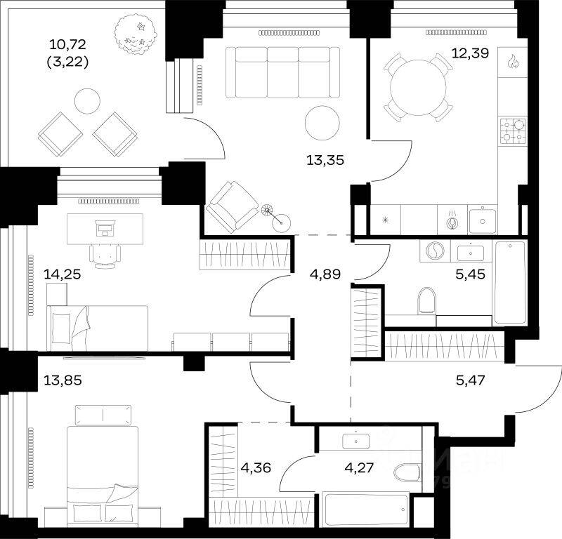 3-комн. квартира, 81,5 м², в ЖК Nova