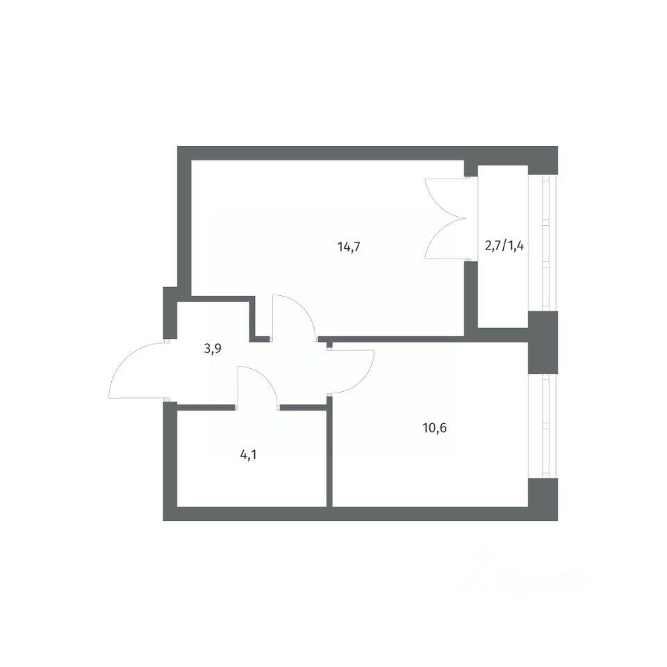 Планировка 1 комнатной квартиры, 34.71 м², в «NEWПИТЕР»
