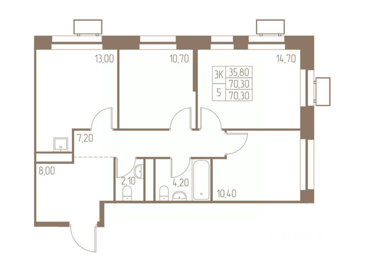 3-комн. квартира, 70,3 м², в ЖК Фабрикант