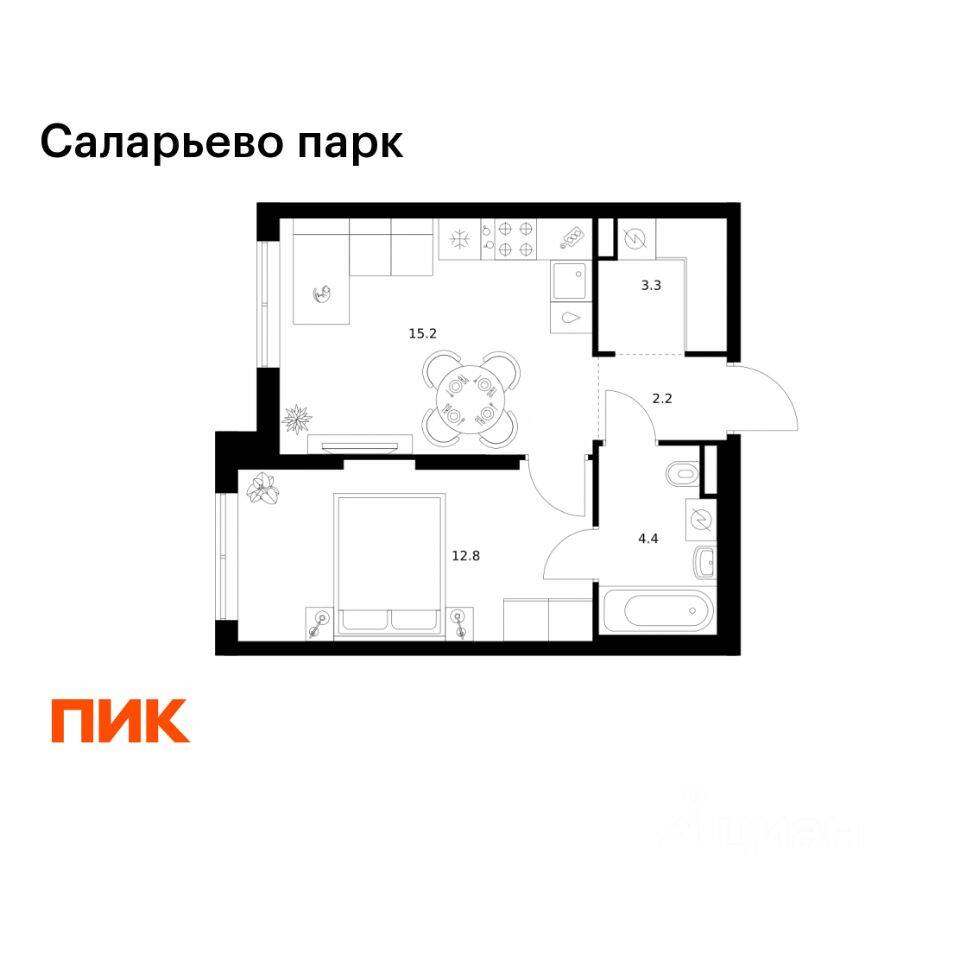 1-комн. квартира, 37,9 м², в ЖК «Саларьево парк»
