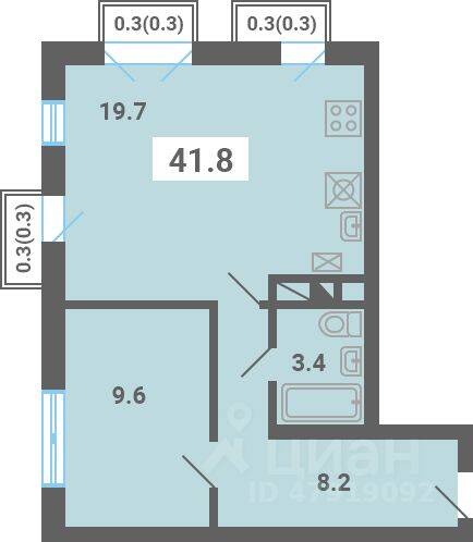 1-комн. квартира, 41,8 м², в Малоэтажный ЖК «Южная Долина»