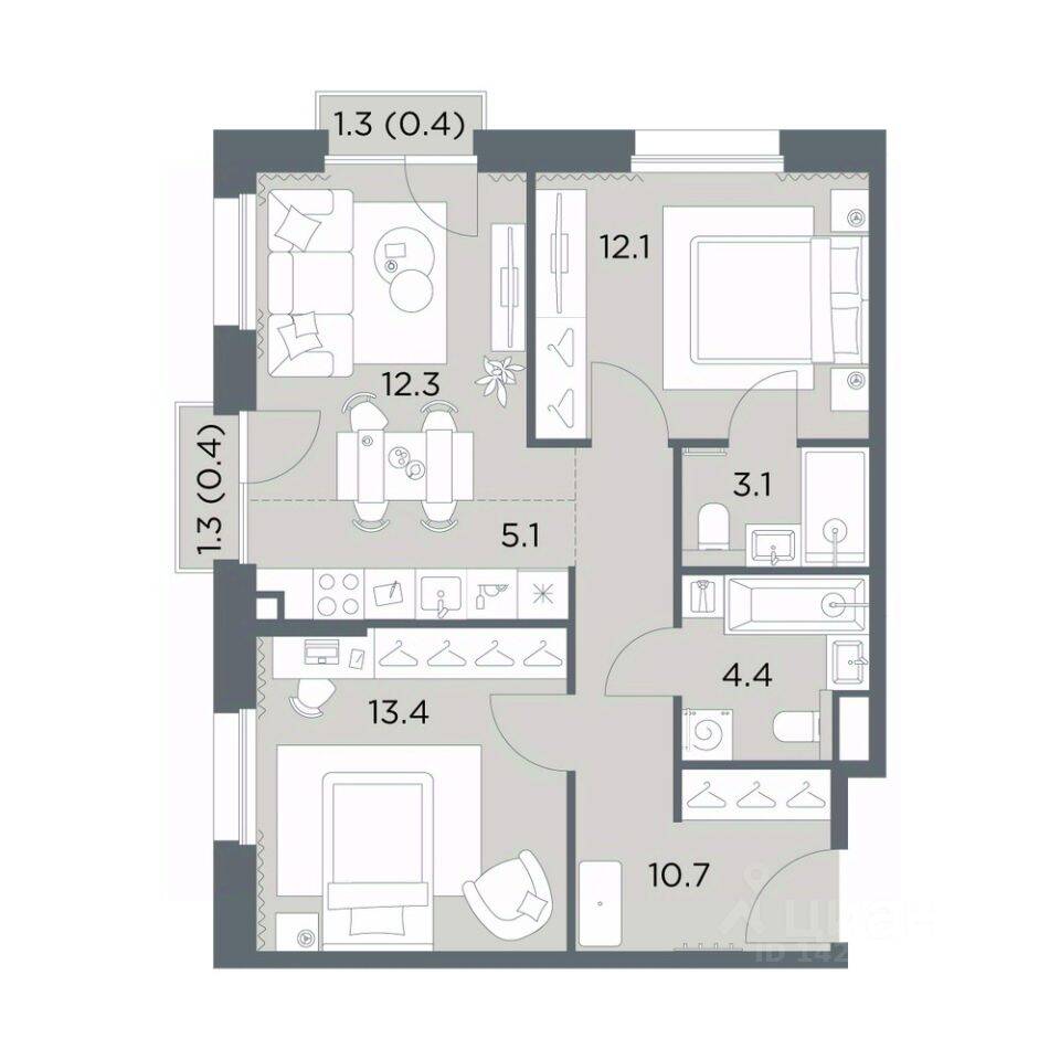 2-комн. квартира, 61,9 м², в ЖК «Станиславский»