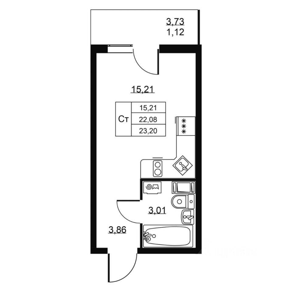 Квартира-студия, 23,2 м², в ЖК Перспектива