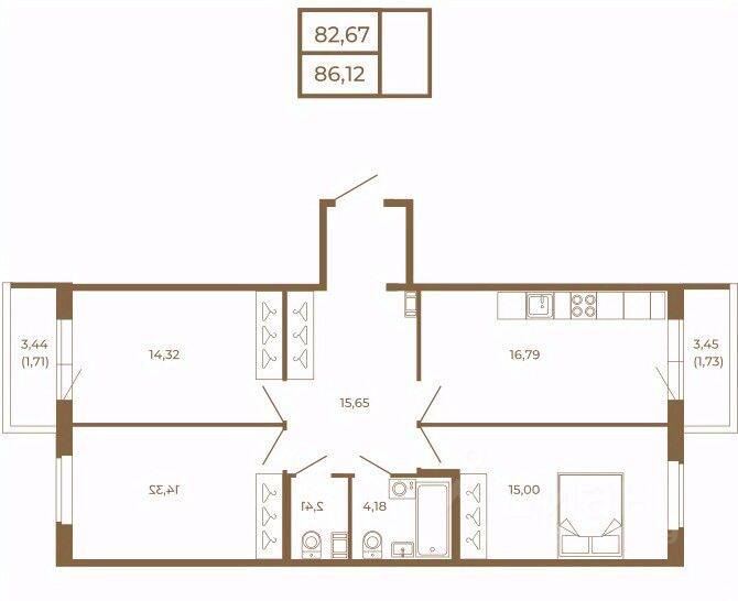 3-комн. квартира, 86,12 м², в Малоэтажный ЖК Новая история