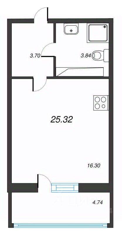 Квартира-студия, 25,32 м², в ЖК Левитан