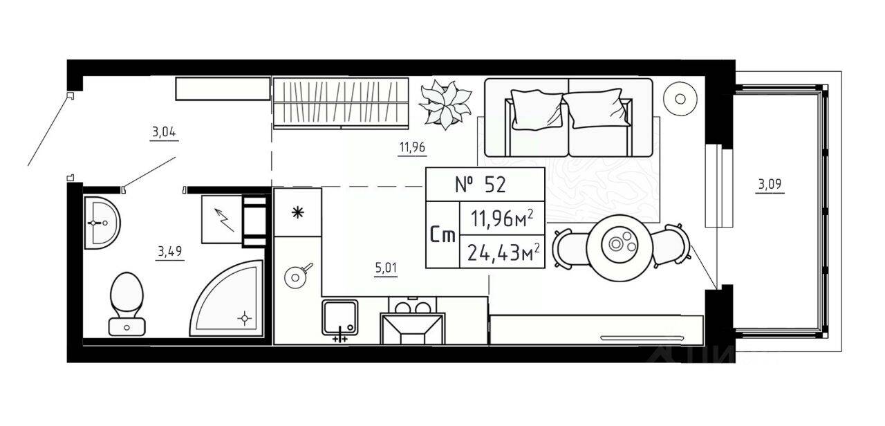 Квартира-студия, 24,43 м², в Малоэтажный ЖК Аннино Сити