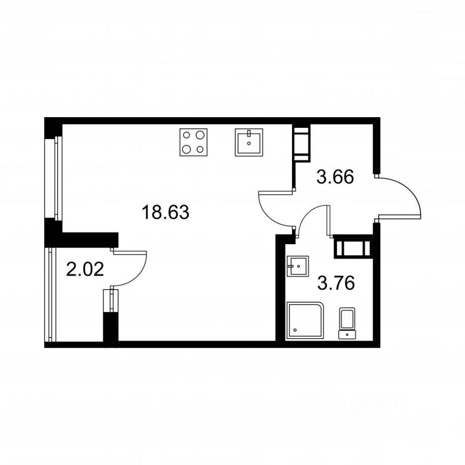 Квартира-студия, 27,06 м², в ЖК Квартал Заречье