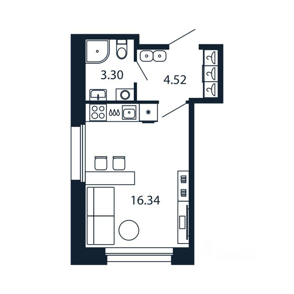 Квартира-студия, 23,9 м², в ЖК Полис Новоселье