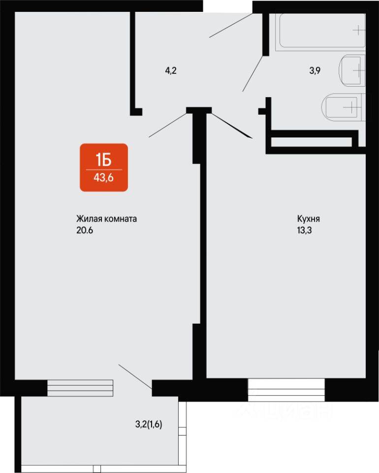 1-комн. квартира, 43,6 м², в Малоэтажный ЖК «Подлипки-Город»